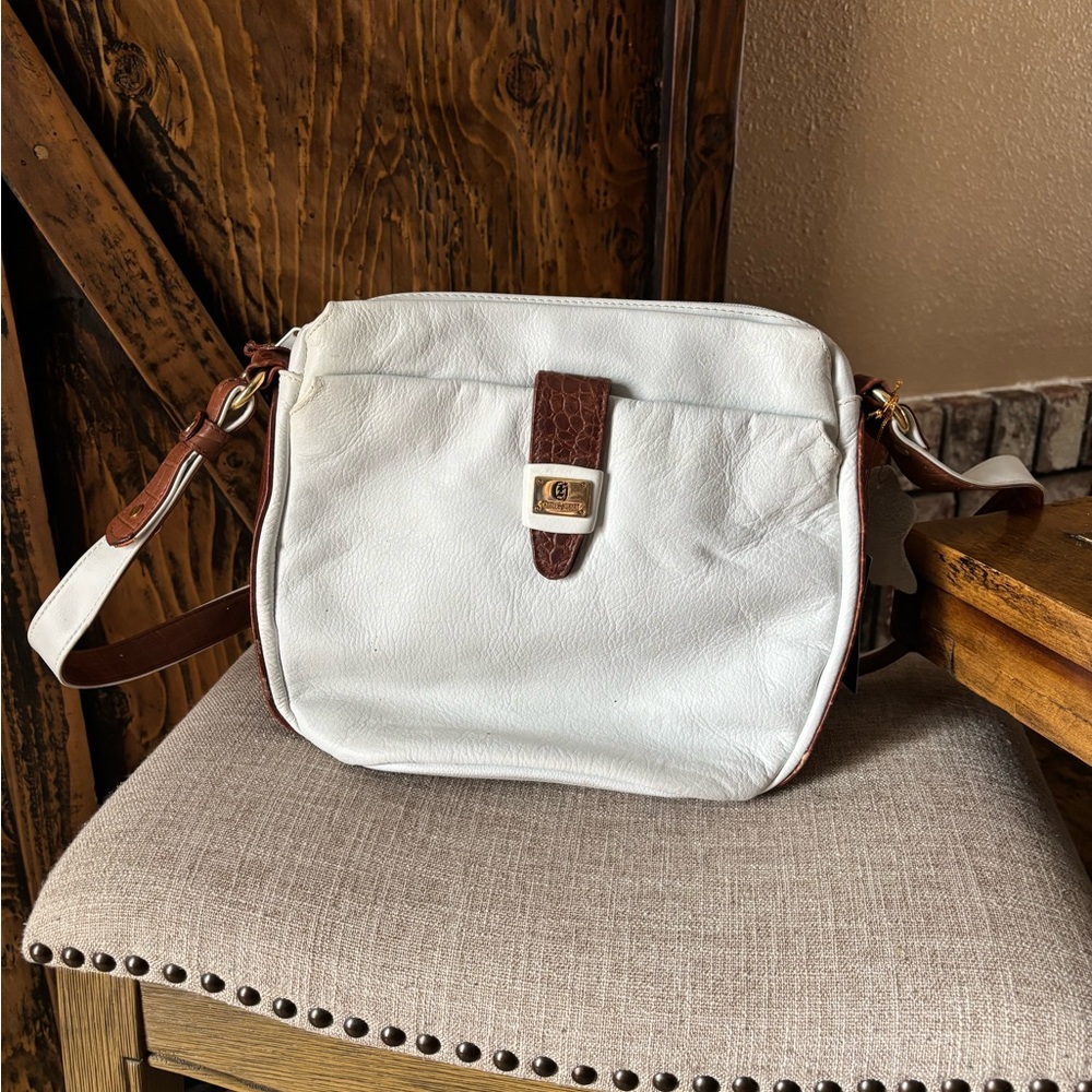 Stylish White and Brown Crossbody Bag